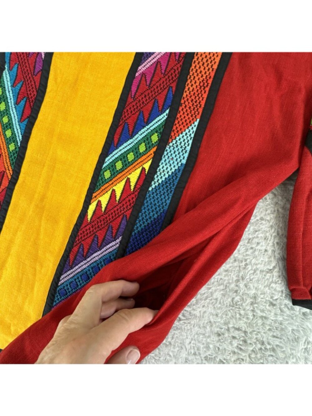 Theologos Art Kimono Shacket Vibrant Multicolored Needlepoint Design Open Front - Picture 14 of 16